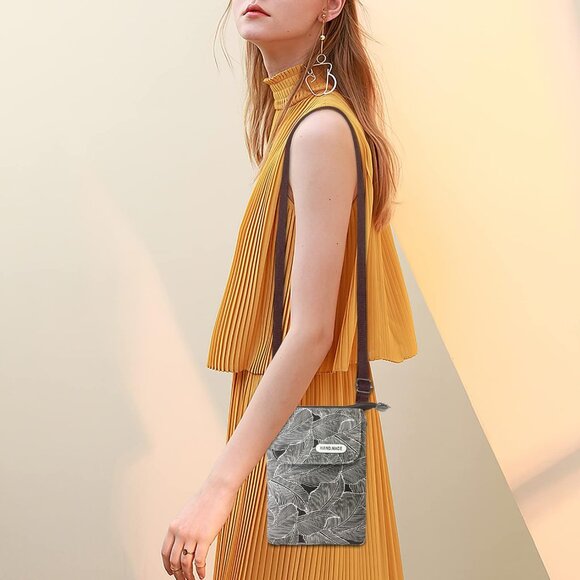 Women's Black Grey Cotton Handmade Cute Canvas Cross Body Bags Phone Purse - Picture 7 of 8